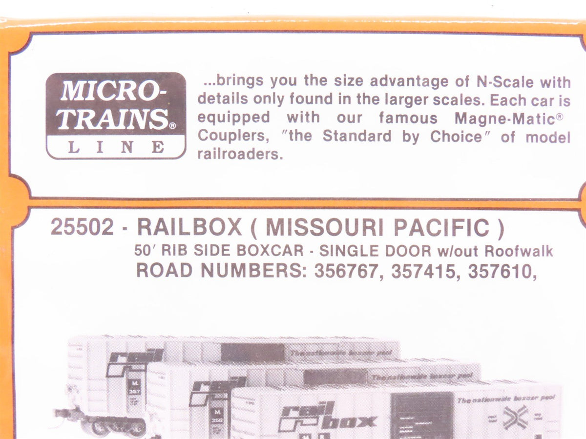 N Scale Micro-Trains MTL 25502 MP Railbox 50&#39; Single Door Box Cars Sealed 3-Pack