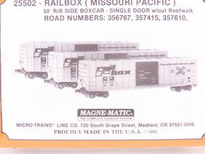 N Scale Micro-Trains MTL 25502 MP Railbox 50' Single Door Box Cars Sealed 3-Pack