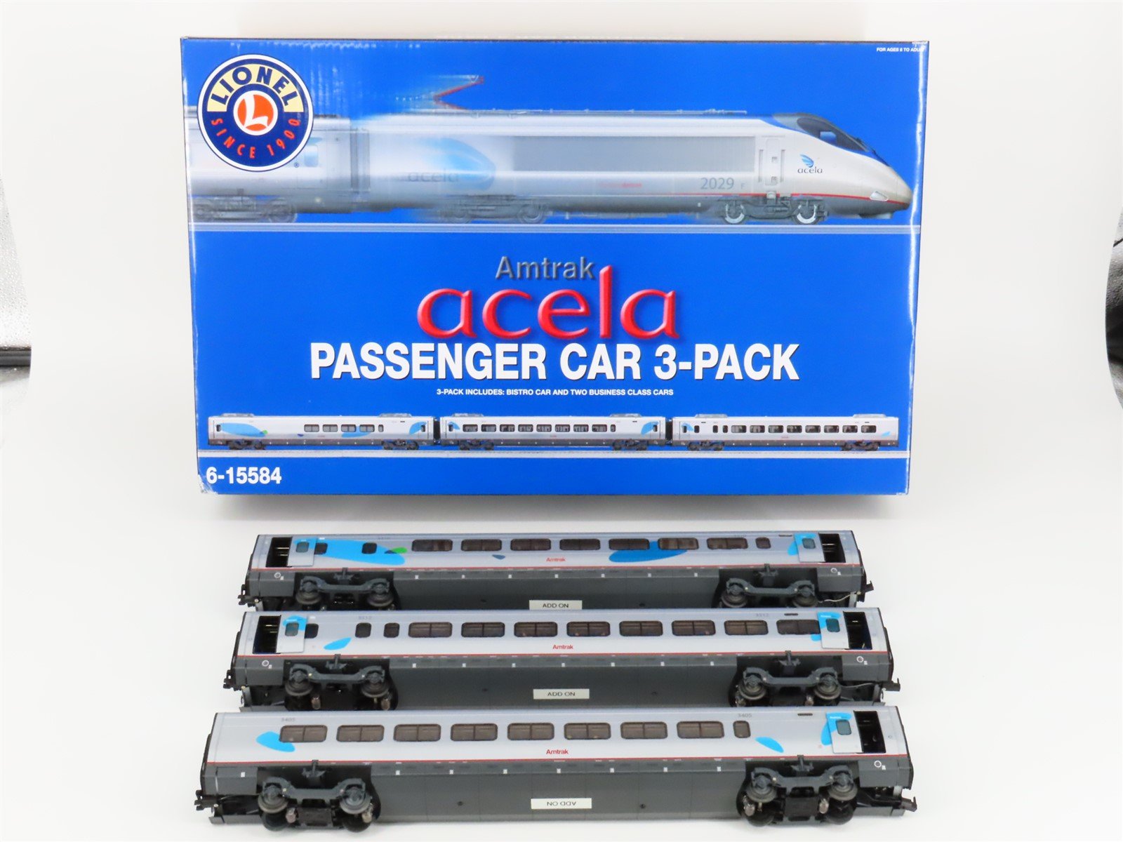 O Gauge 3-Rail Lionel 6-15584 Amtrak Acela Passenger 3-Car Addon Set