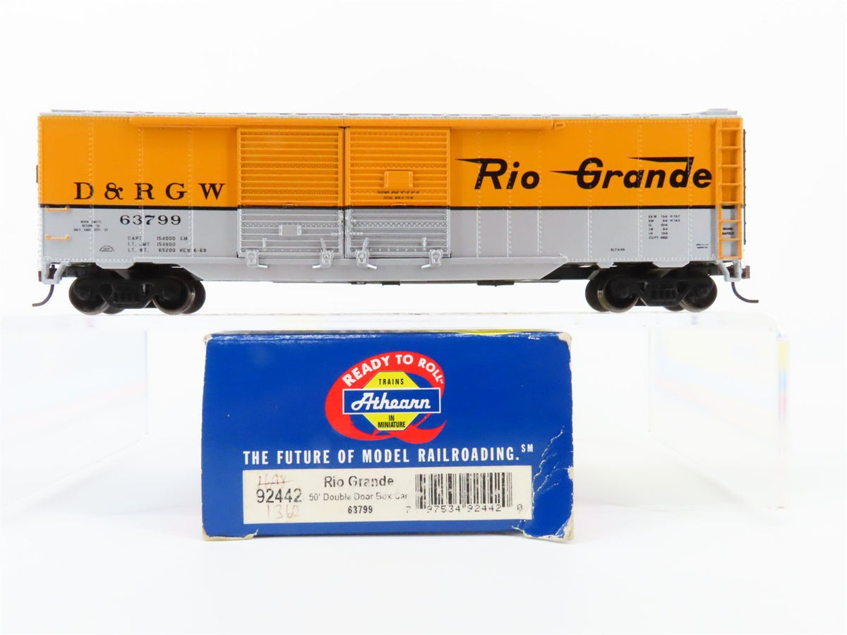 HO Scale Athearn 92442 D&amp;RGW Rio Grande 50&#39; Double Door Box Car #63799