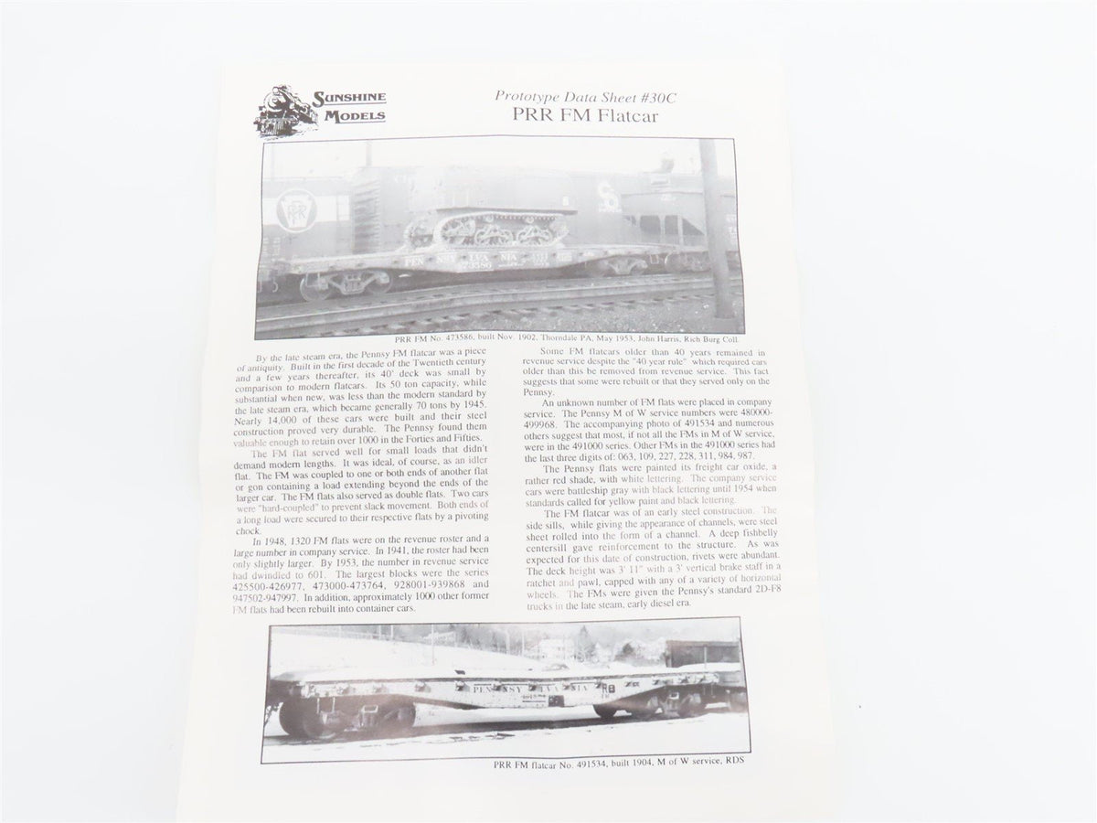 HO Scale Sunshine Models Resin Kit #30.7 PRR Pennsylvania FM 40&#39; Flat Car