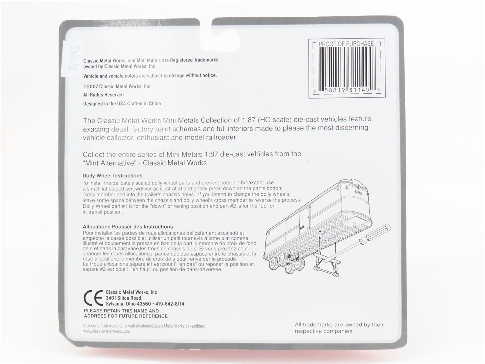 HO Scale CMW Mini Metals 31149 Carling Brewing Tractor w/ Aerovan Trailer Set