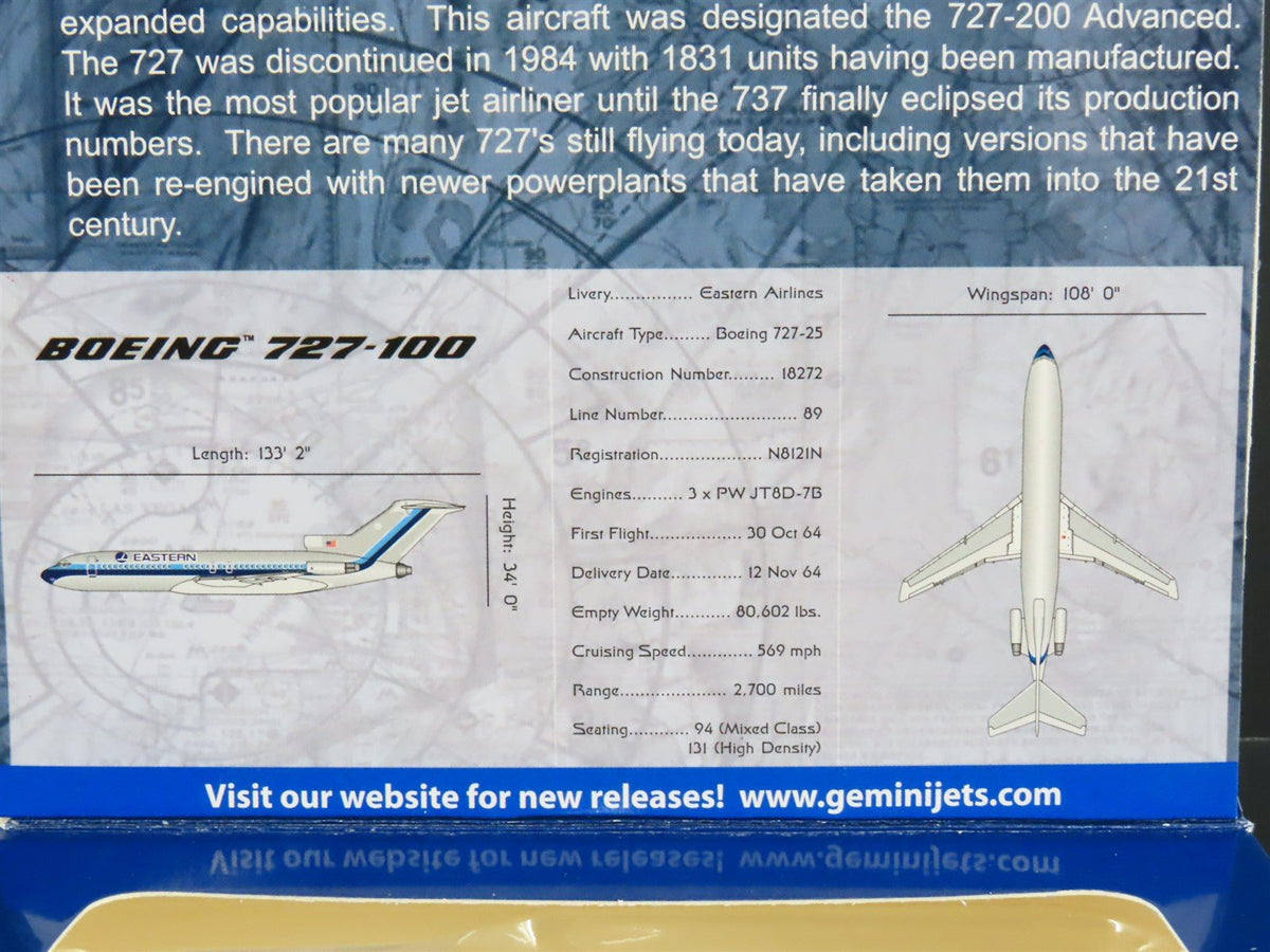 1:400 GeminiJets GJEAL288 Die-Cast Eastern Air Lines Boeing 727-100 Airliner