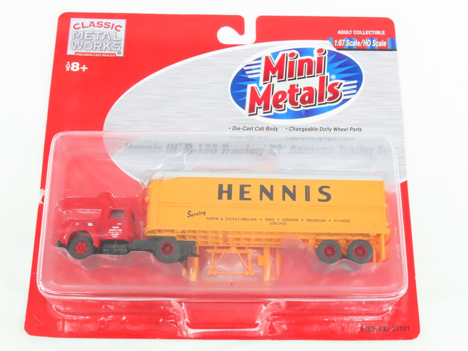 HO Scale CMW Mini Metals 31101 Hennis Tractor w/ 32' Aero Van Trailer Set