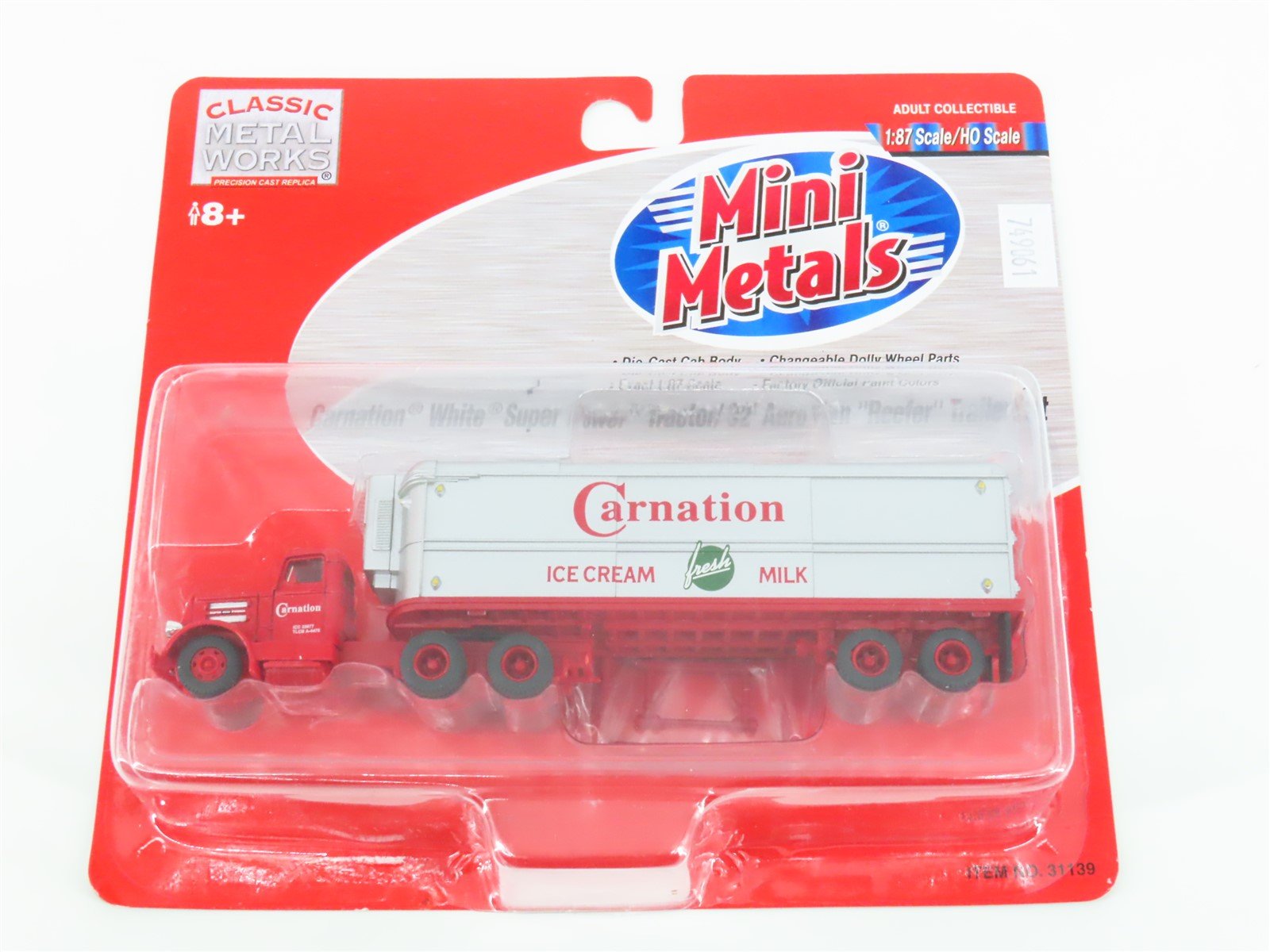HO CMW Mini Metals 31139 Carnation Tractor w/ 32' Aero Van "Reefer" Trailer Set