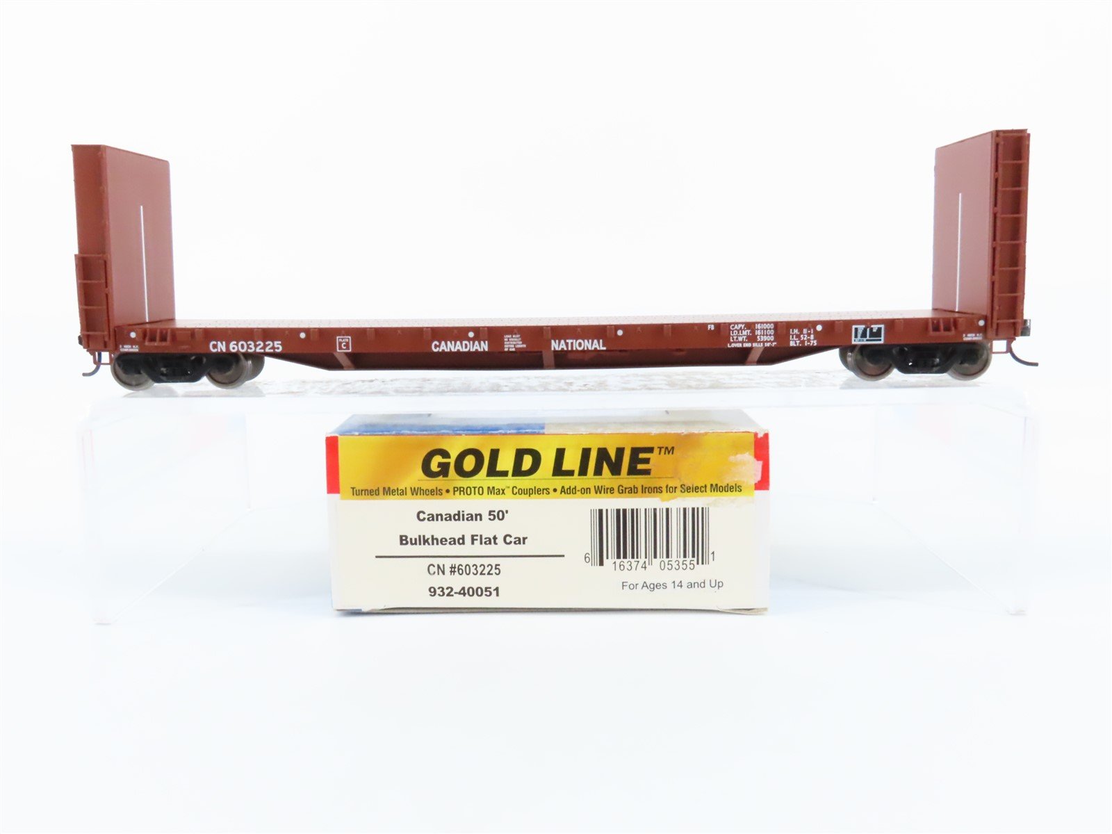 HO Walthers Gold Line 932-40051 CN Canadian National 50' Bulkhead Flatcar 603225