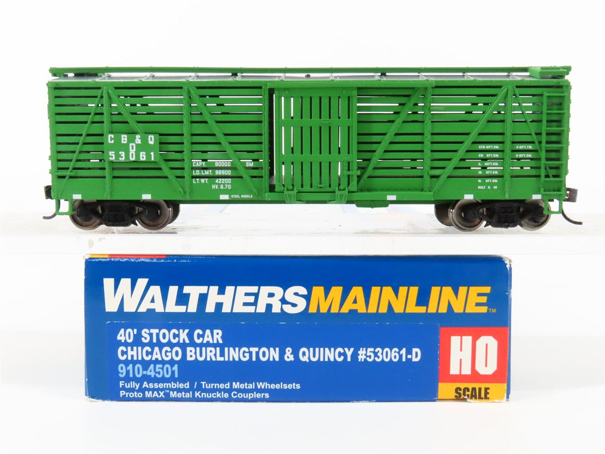 HO Scale Walthers Mainline 910-4501 CB&amp;Q Burlington Route 40&#39; Stock Car #53061