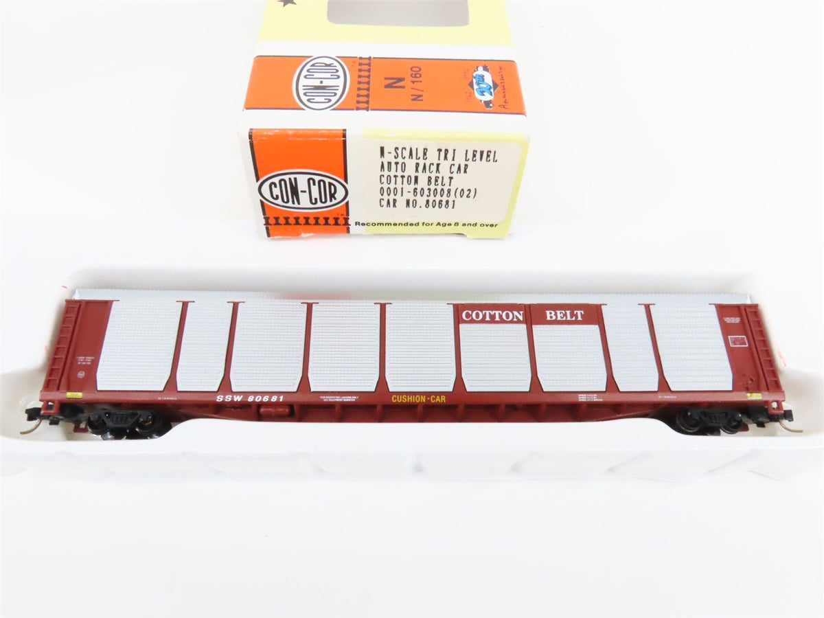 N Scale Con-Cor 0001-603008(02) SSW Cotton Belt Tri-Level Auto-Rack #80681