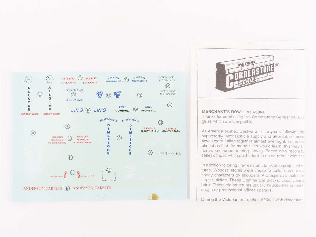 HO 1/87 Scale Walthers Cornerstone Kit #933-3064 Merchant&#39;s Row III