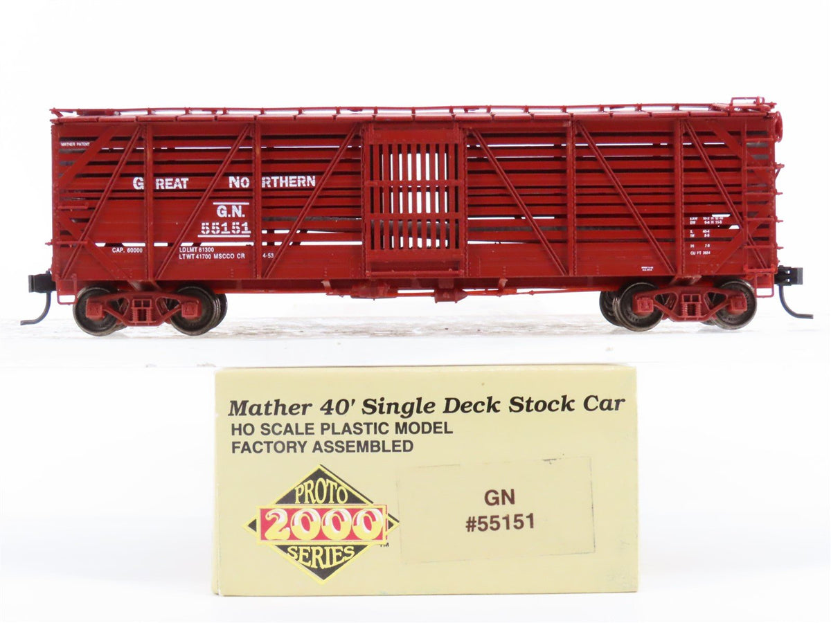 HO Scale PROTO 2000 GN Great Northern Railroad 40&#39; Single Deck Stock Car #55151