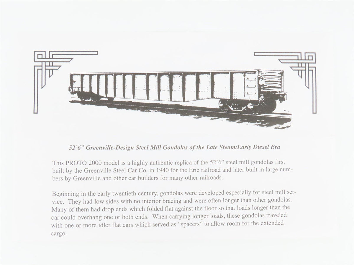 HO Scale PROTO 2000 WP Western Pacific 52&#39; 6&quot; Drop End Mill Gondola #6543