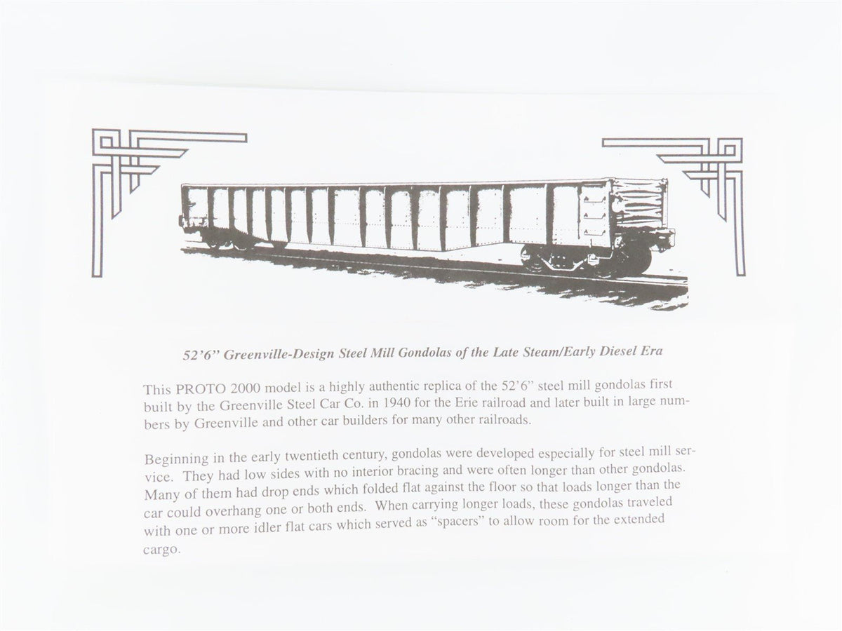 HO Scale PROTO 2000 WP Western Pacific 52&#39; 6&quot; Drop End Mill Gondola #6509