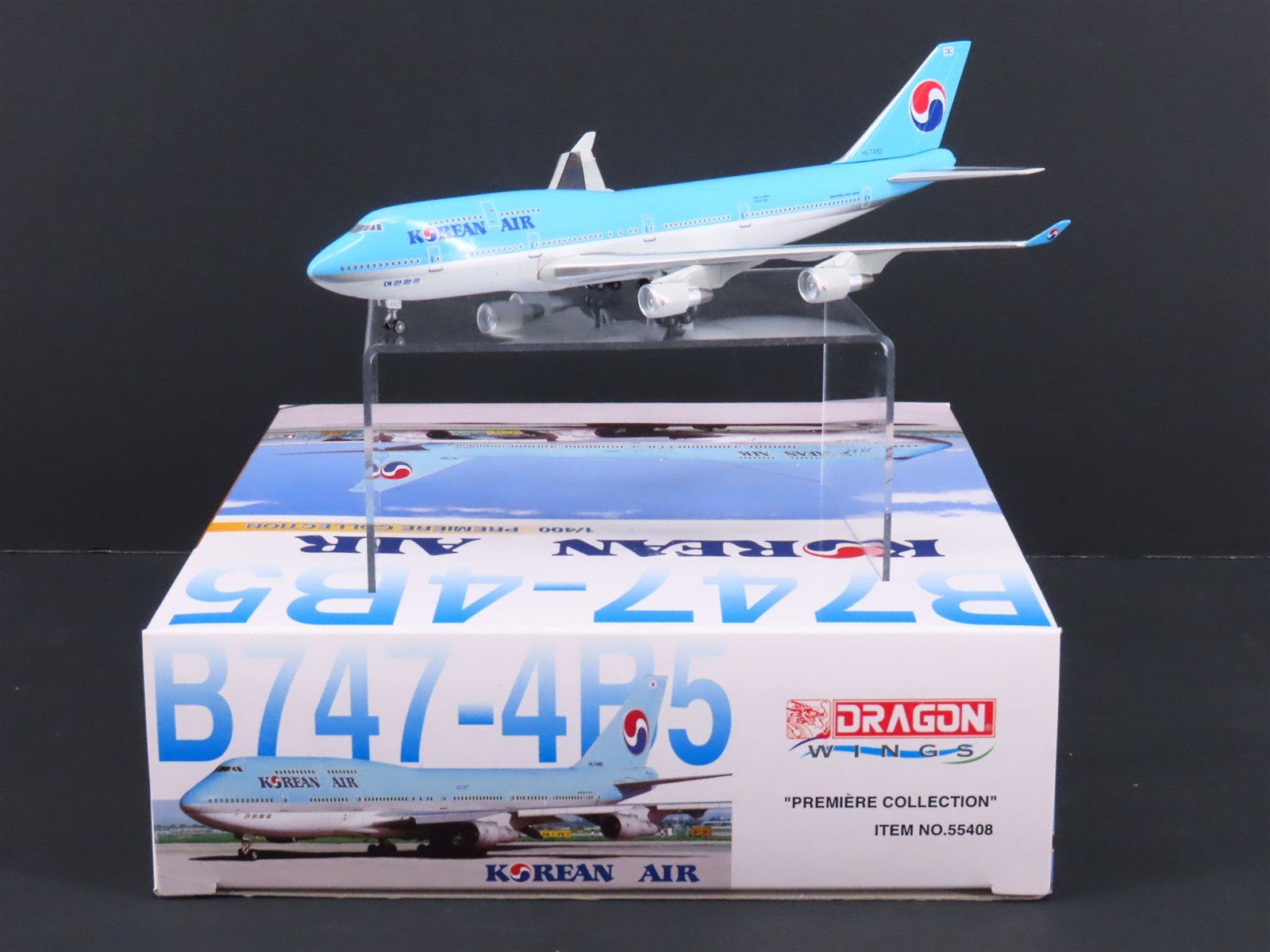 1:400 Dragon Wings 55408 Korean Air Boeing B747-4B5 Airliner w/Stand