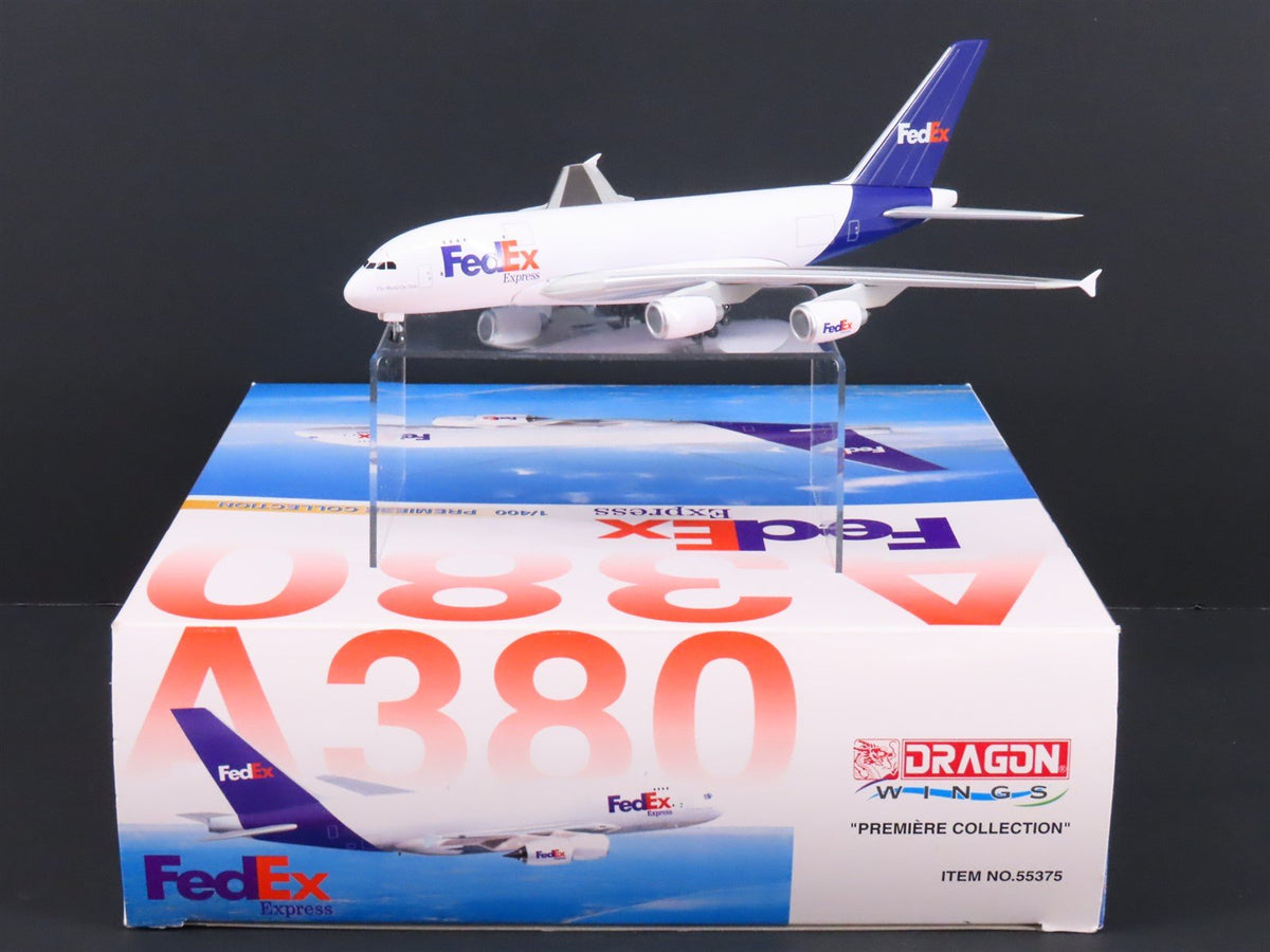 1:400 Dragon Wings 55375 FedEx Airbus A380 Airliner w/Stand