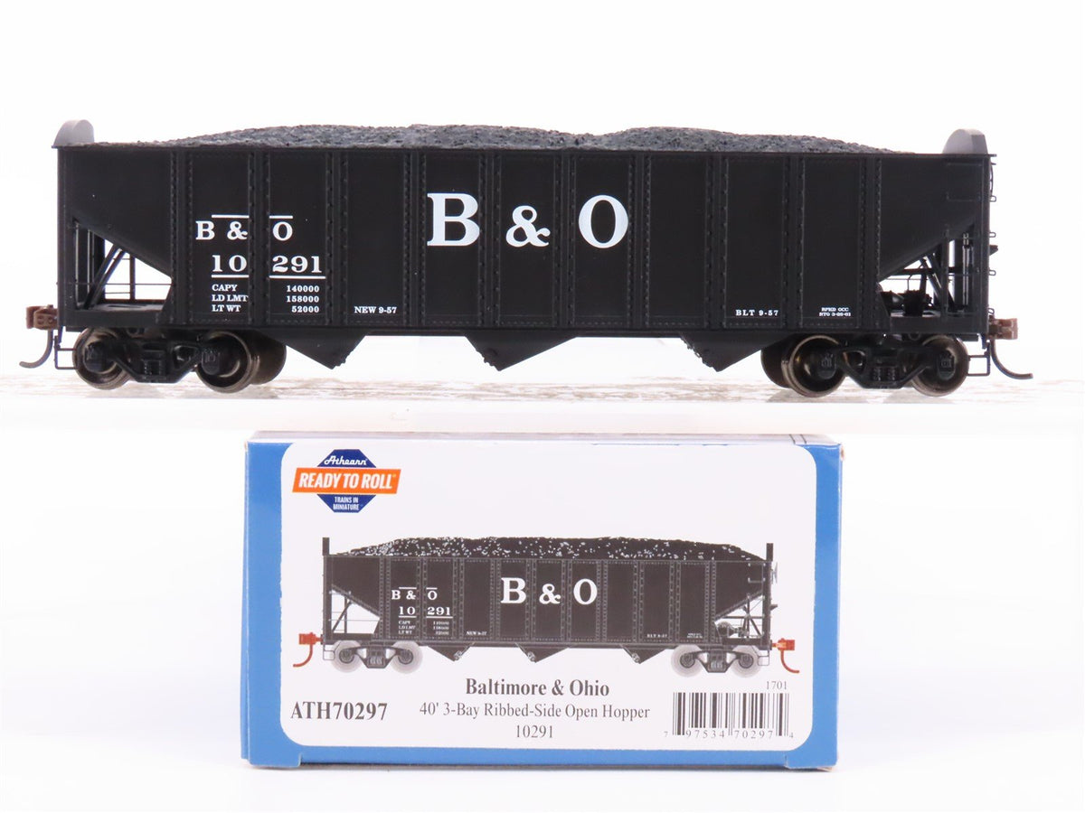 HO Scale Athearn ATH70297 B&amp;O Baltimore &amp; Ohio 3-Bay Hopper #10291 w/ Load