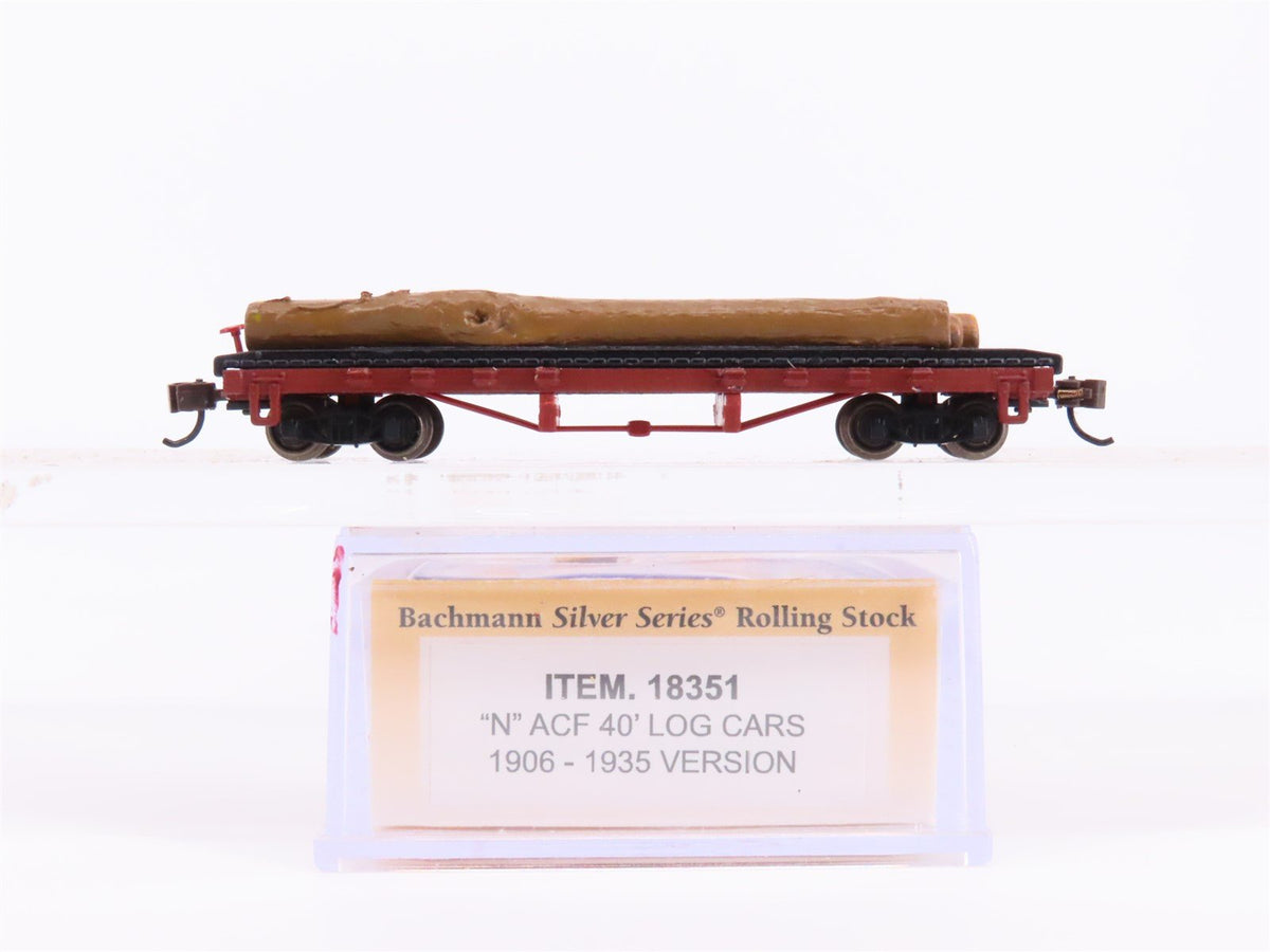 N Scale Bachmann 18351 Unlettered ACF 40&#39; 1935-1960 Version Log Car w/ Loads