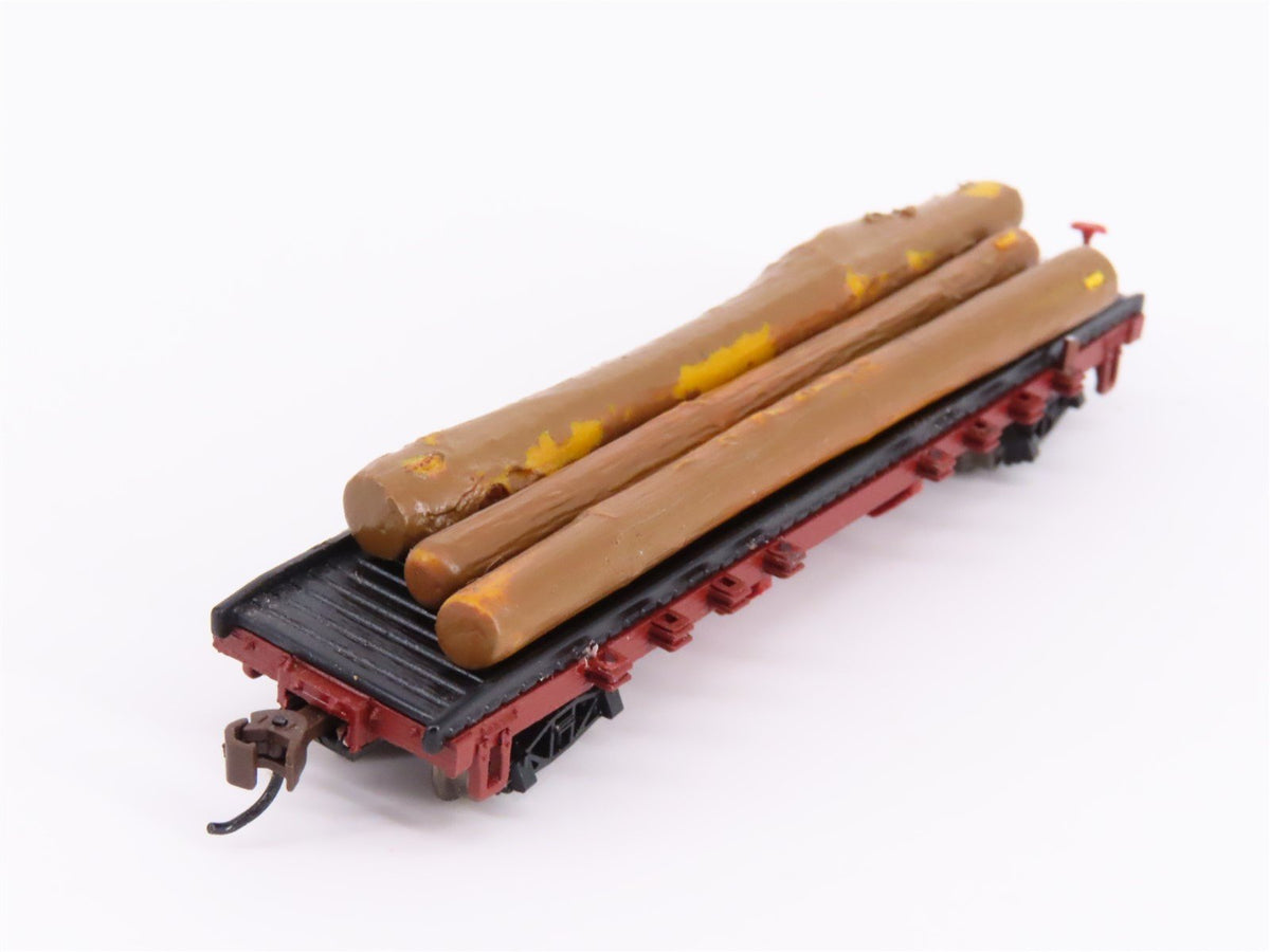 N Scale Bachmann 18351 Unlettered ACF 40&#39; 1935-1960 Version Log Car w/ Loads