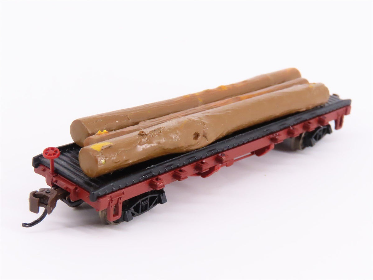 N Scale Bachmann 18351 Unlettered ACF 40&#39; 1935-1960 Version Log Car w/ Loads