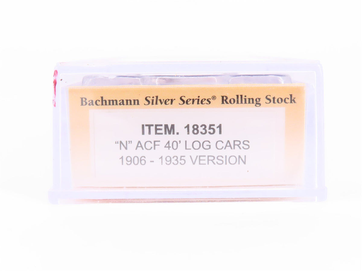 N Scale Bachmann 18351 Unlettered ACF 40&#39; 1935-1960 Version Log Car w/ Loads