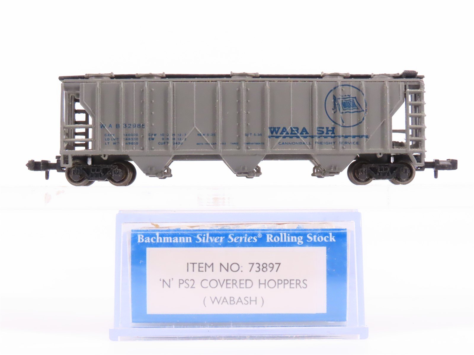 N Scale Bachmann 73897 WAB Wabash PS2 3-Bay Covered Hopper Car #32986