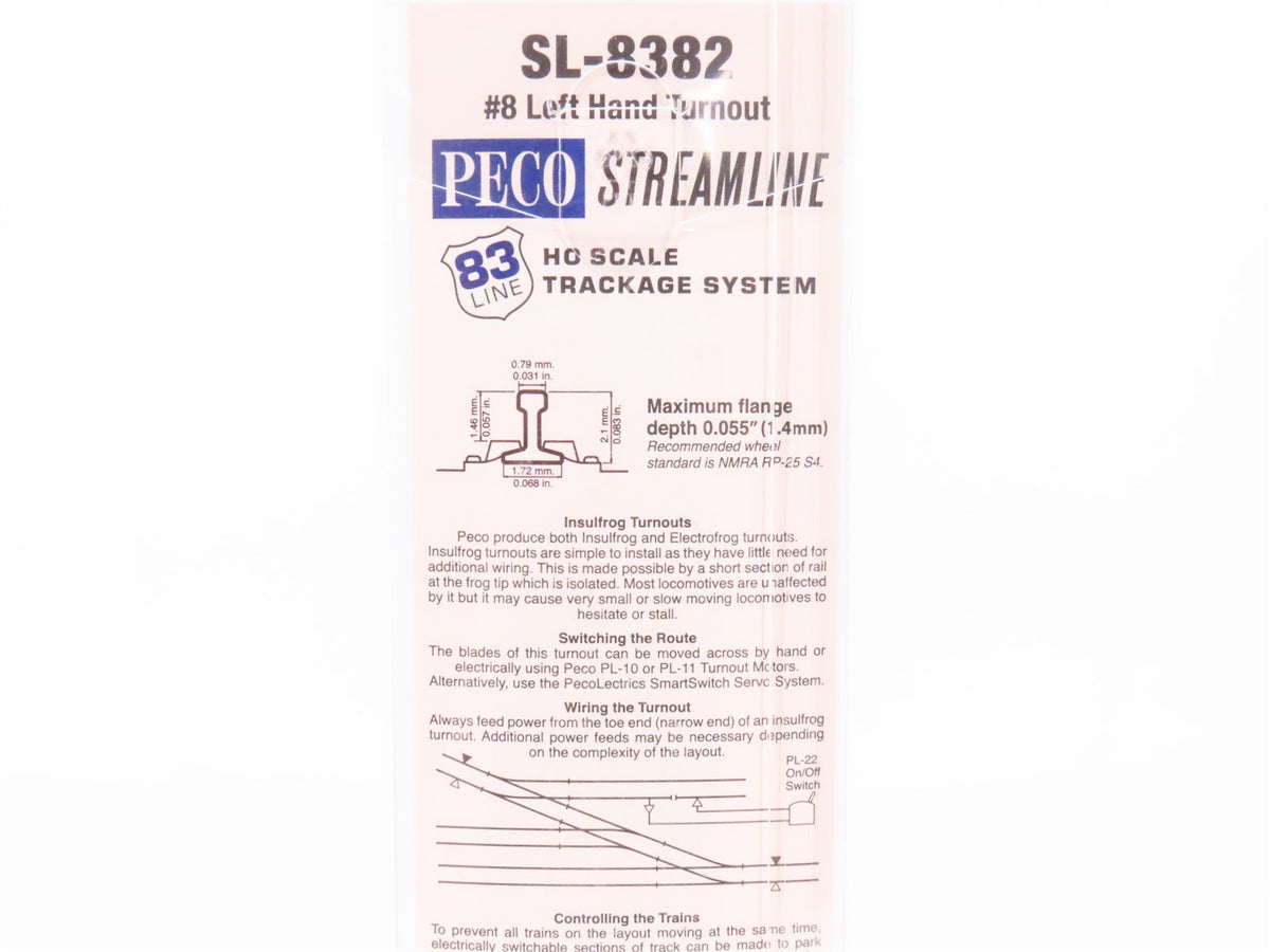 LOT of 6 HO Scale PECO SL-8381/SL-8382 Left &amp; Right Hand Turnout Switch Tracks