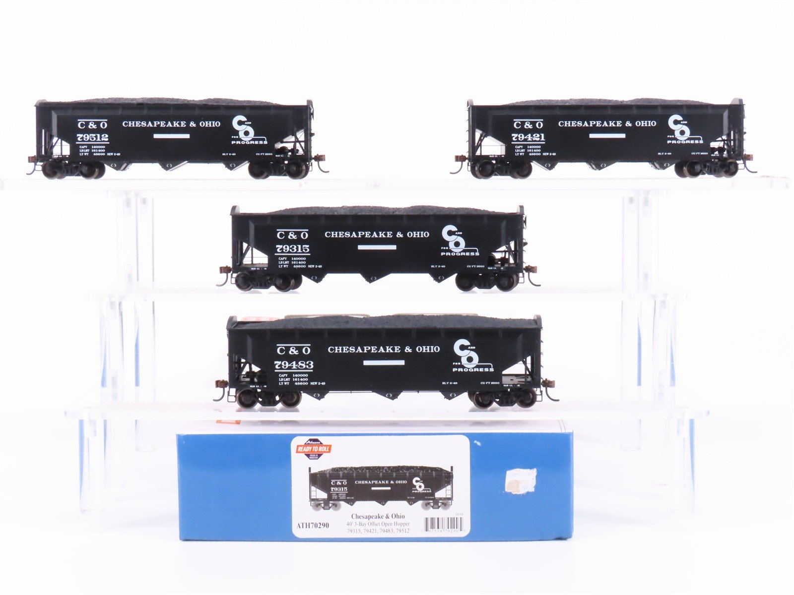 HO Scale Athearn ATH70290 C&O Chesapeake & Ohio 40' 3-Bay Open Hopper 4-Pack