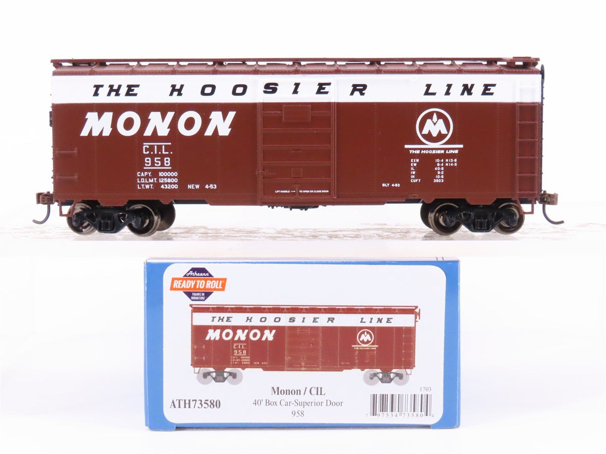 HO Scale Athearn ATH73580 CIL Monon Hoosier Line 40&#39; Single Door Box Car #958