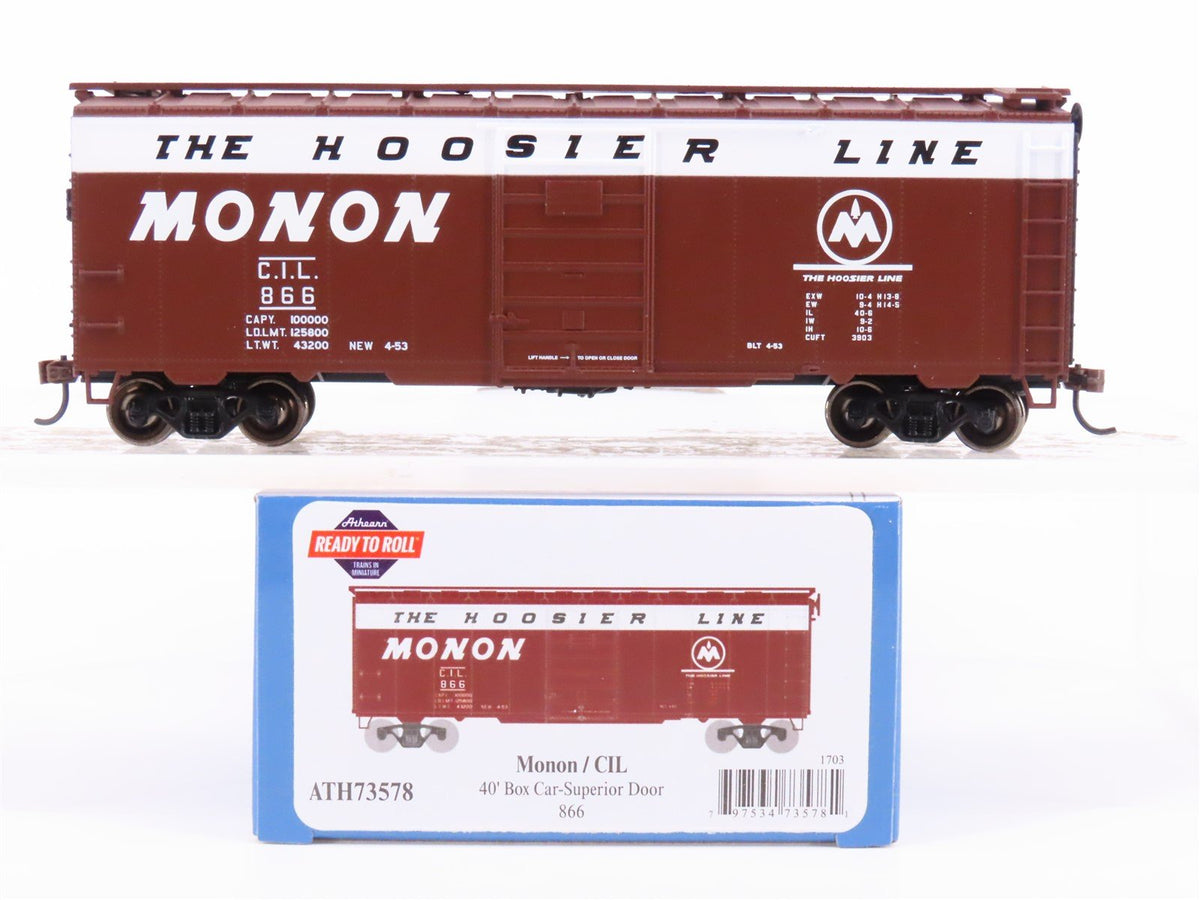 HO Scale Athearn ATH73578 CIL Monon Hoosier Line 40&#39; Single Door Box Car #866