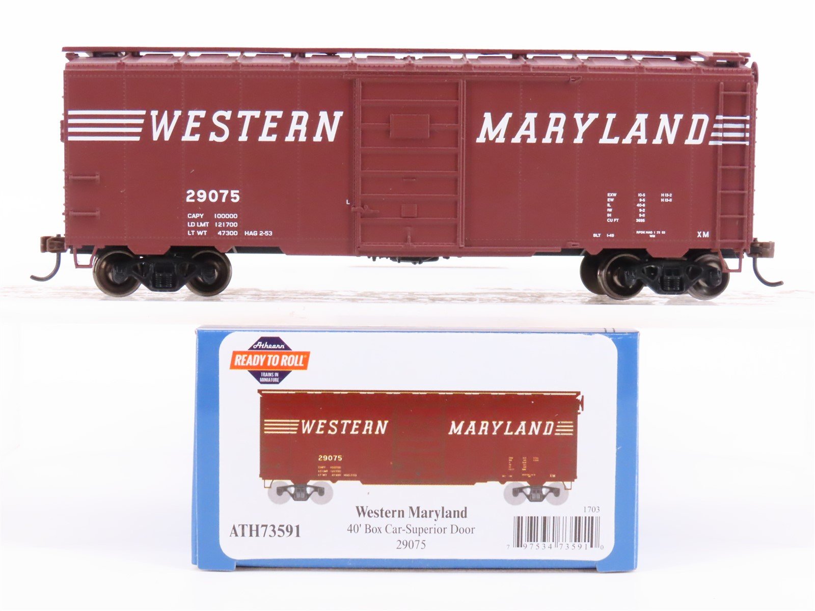 HO Scale Athearn ATH73591 WM Western Maryland 40' Single Door Box Car #29075