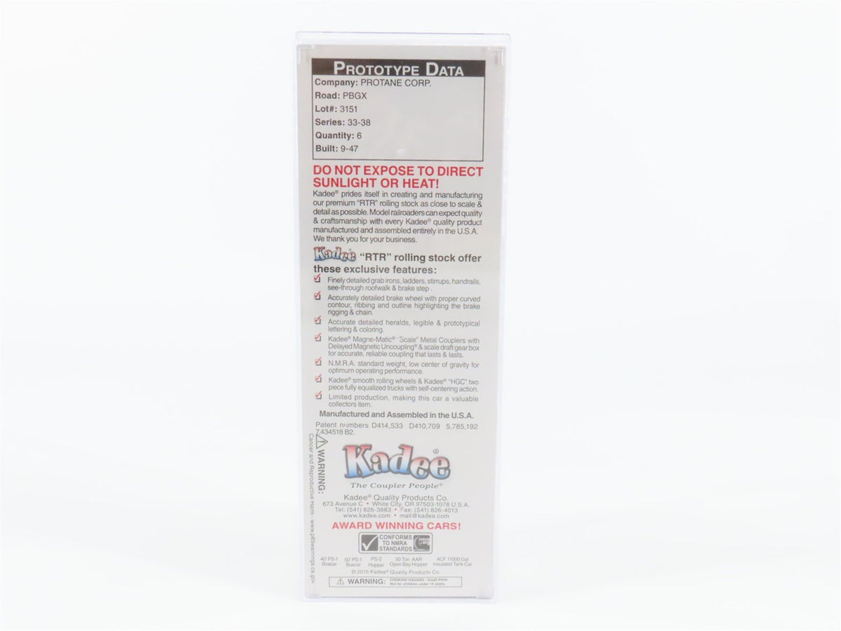 HO Scale Kadee 9016 PBGX Protane Corporation 11000 Gallon Insulated Tank Car #36