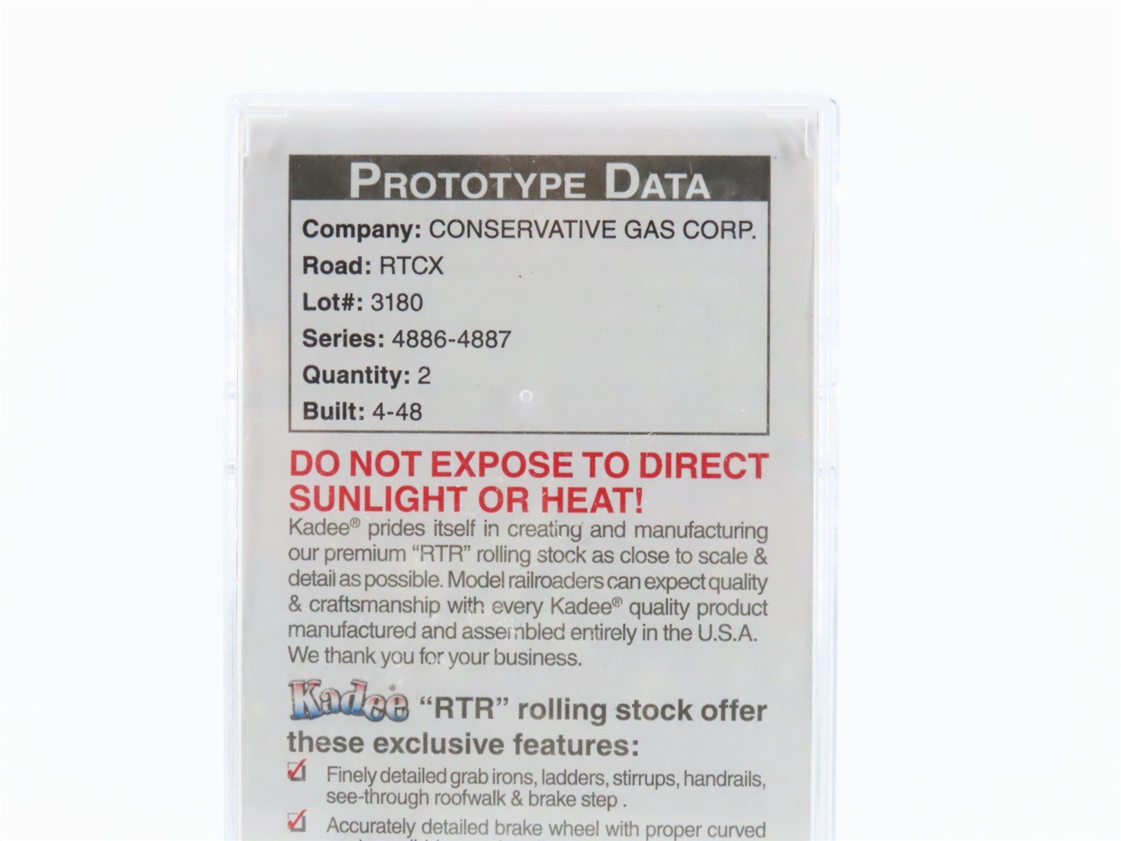 HO Scale Kadee 9018 RTCX Conservative Gas Corporation Tank Car #4886 - Sealed