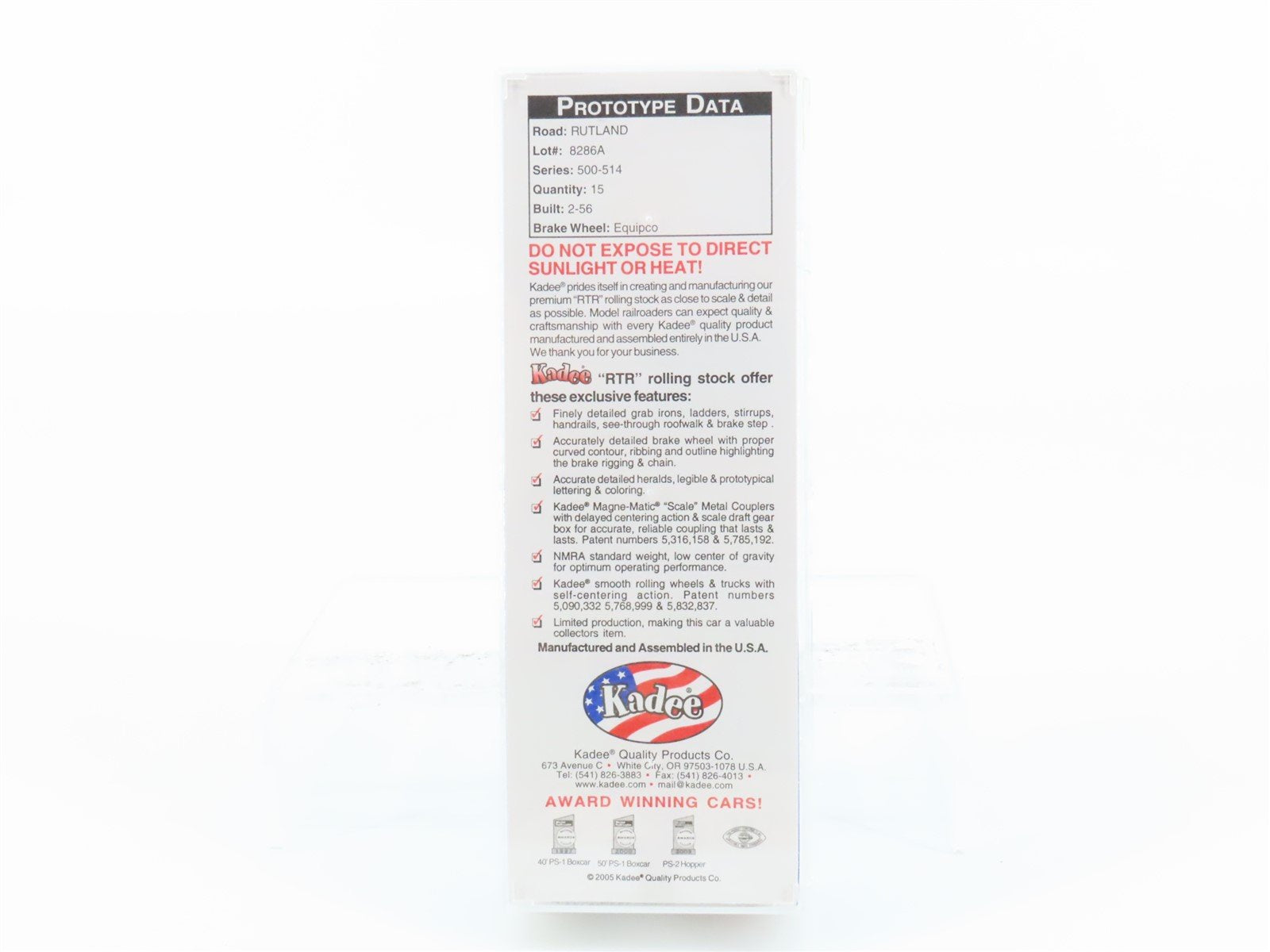 HO Scale Kadee 8324 RUT Rutland Railroad 2-Bay Covered Hopper #505 - Sealed