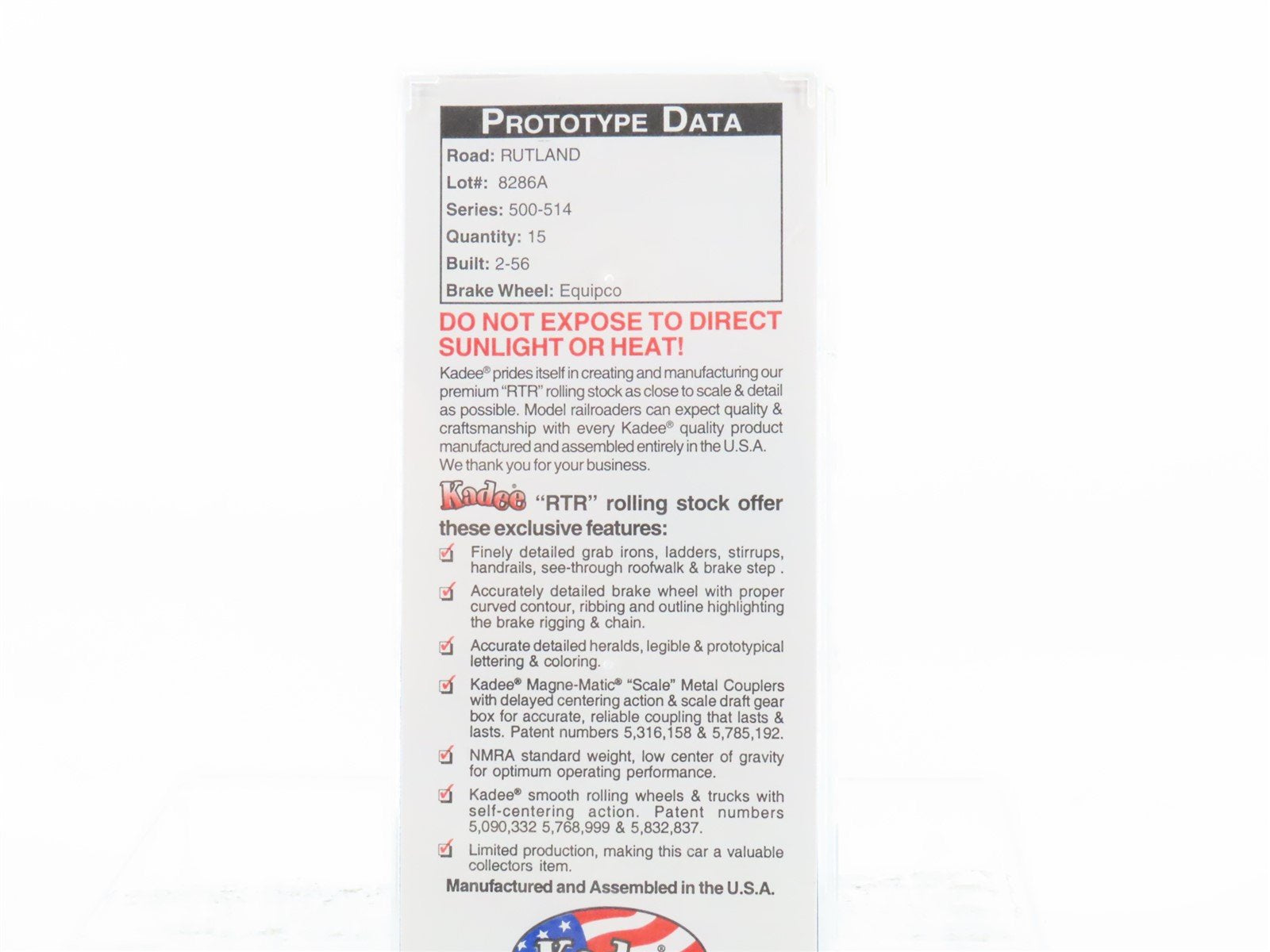 HO Scale Kadee 8324 RUT Rutland Railroad 2-Bay Covered Hopper #505 - Sealed