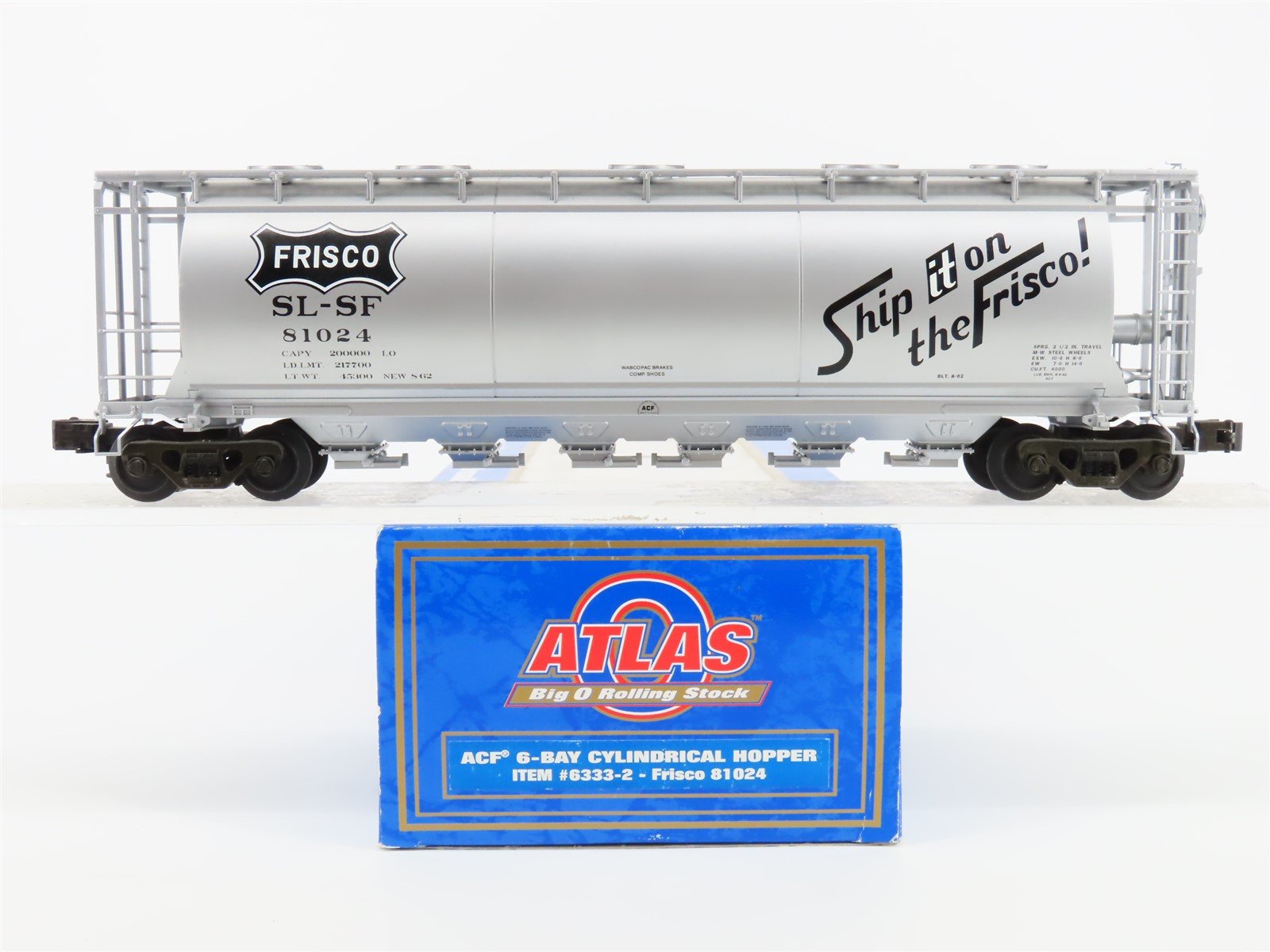 O Gauge 3-Rail Atlas 6333-2 SLSF Frisco ACF 6-Bay Cylindrical Hopper #81024