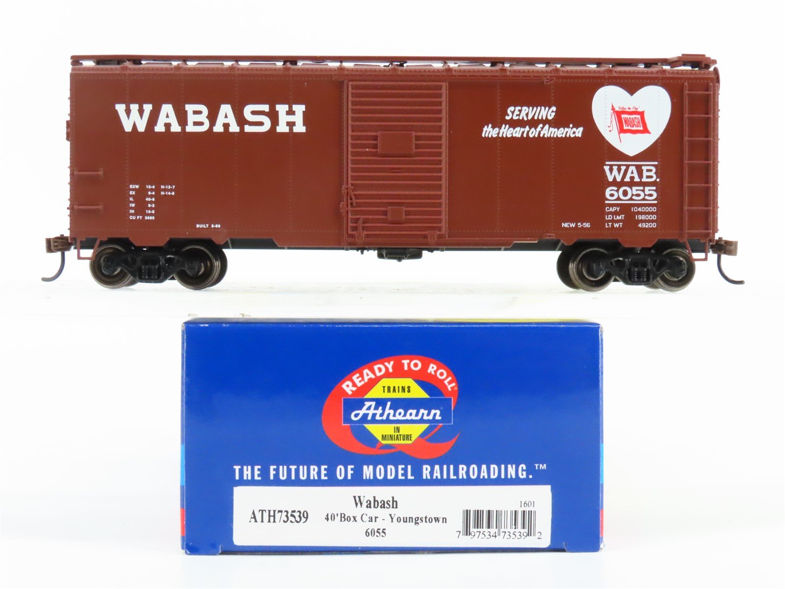 HO Scale Athearn ATH73539 WAB Wabash "Heart" 40' Youngstown Boxcar #6055