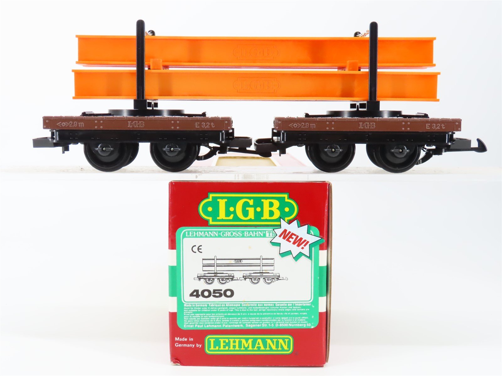 G Scale LGB 4050 Flat Cars w/ Orange I-Beam Load