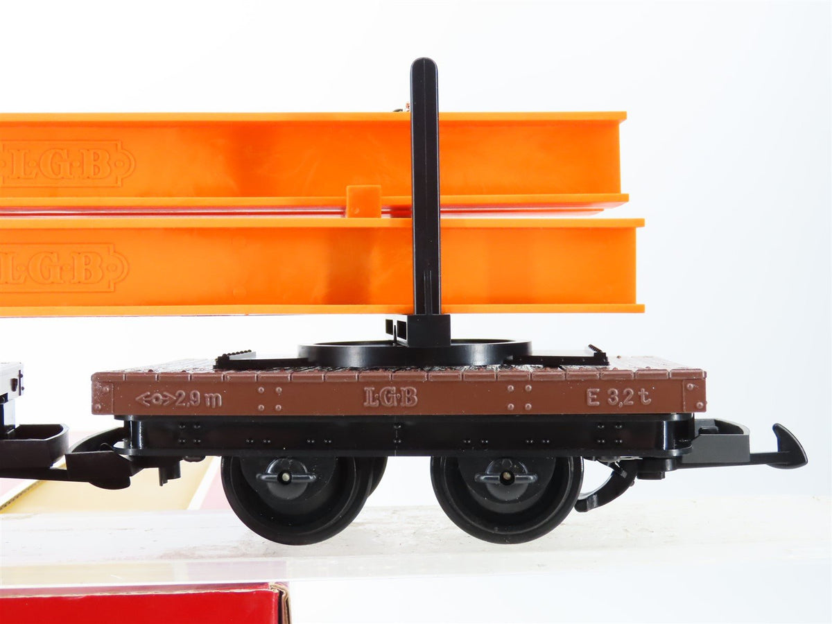 G Scale LGB 4050 Flat Cars w/ Orange I-Beam Load