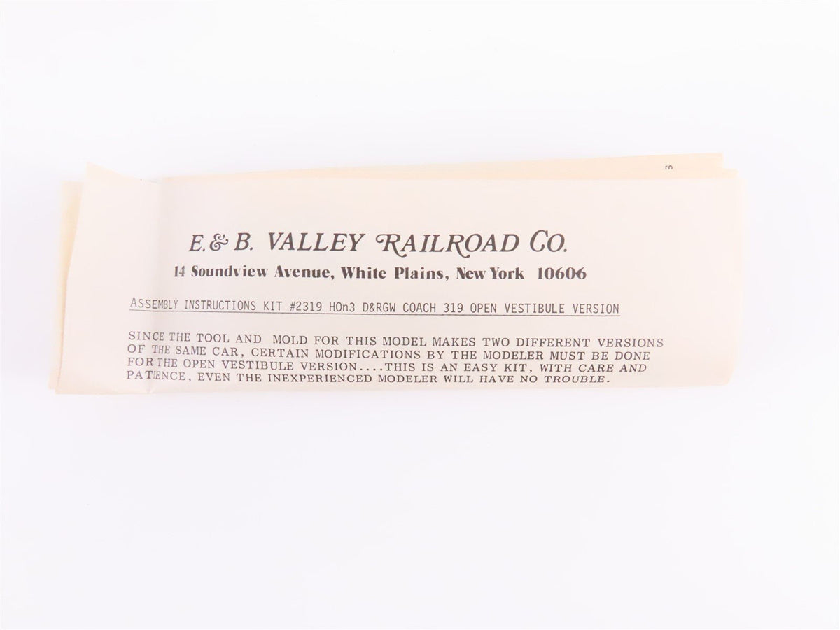 HOn3 Scale E&amp;B Valley Kit #2319 Undecorated D&amp;RGW Rio Grande Coach Passenger