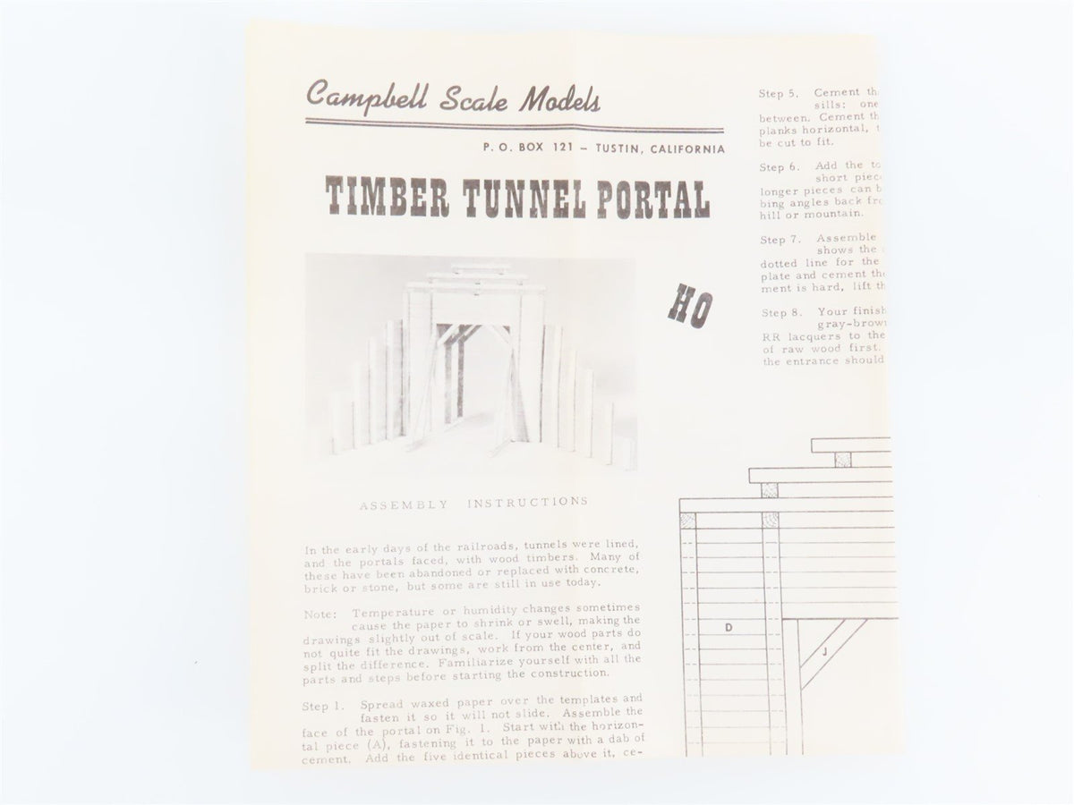 HO 1/87 Scale Campbell Craftsman Kit #351 Timber Tunnel Portal