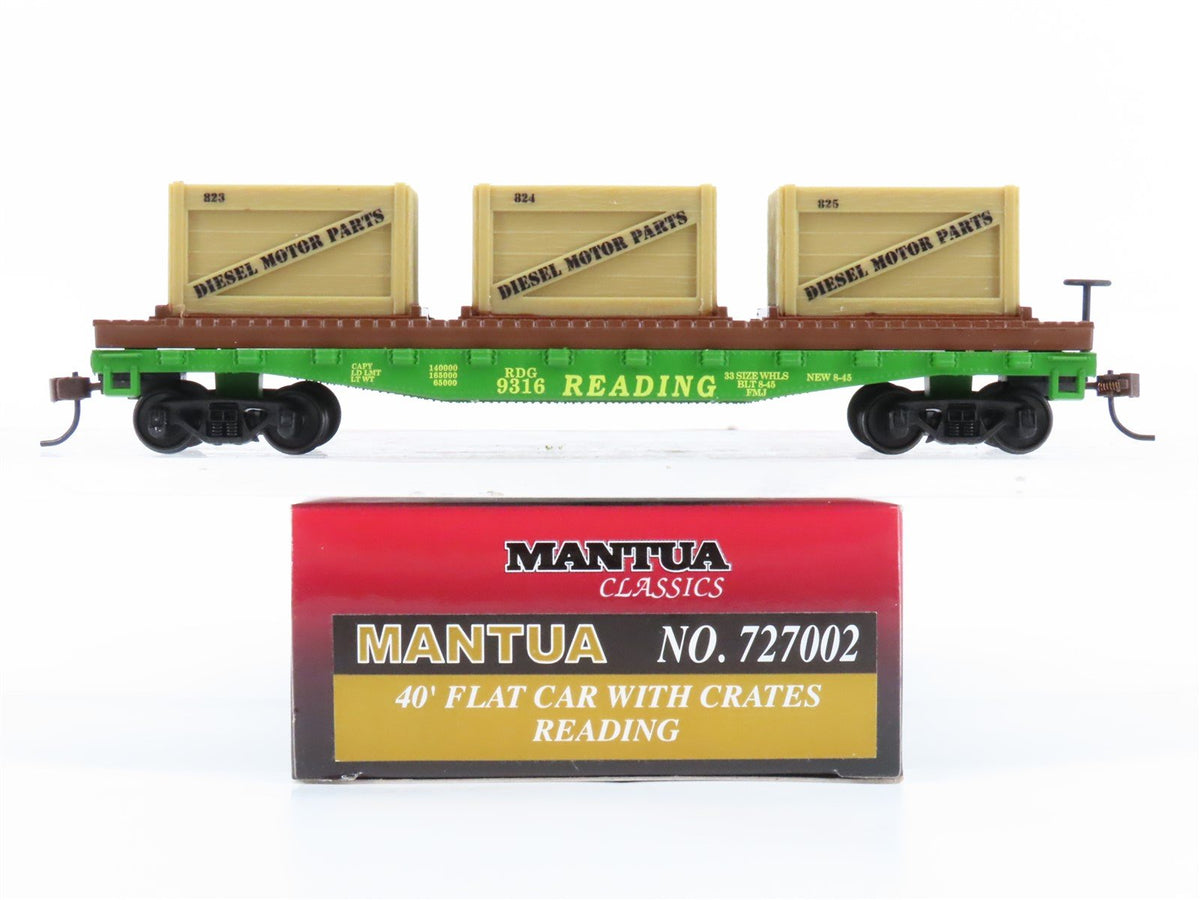 HO Scale Mantua Classics 727002 RDG Reading 40&#39; Flat Car #9316 w/ Crates Load