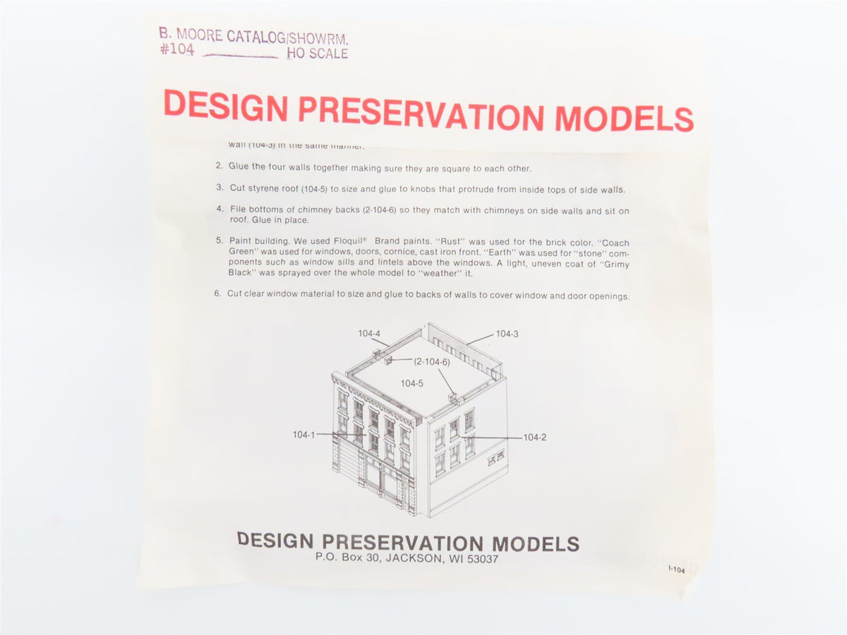 HO Scale DPM Design Preservation Models Kit #104 B. Moore Catalog/Showroom