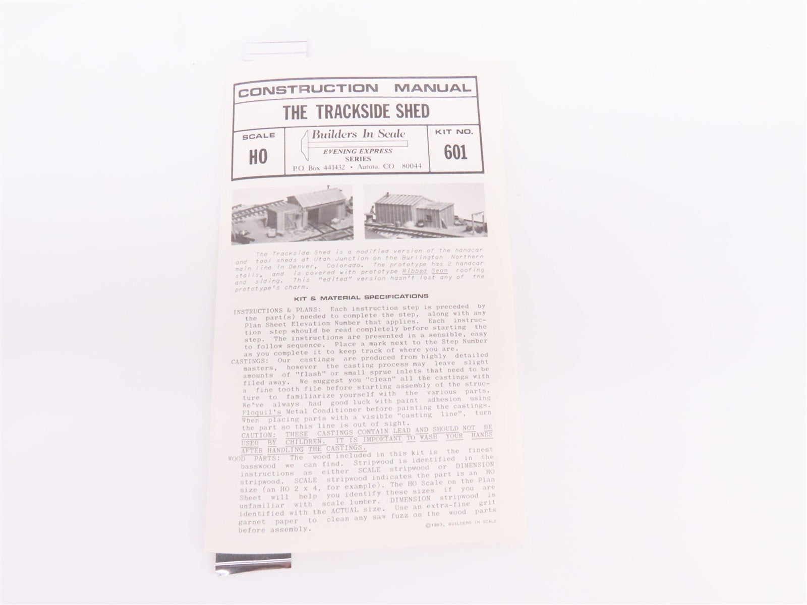 HO Scale Builders In Scale Evening Express Series Kit #601 The Trackside Shed