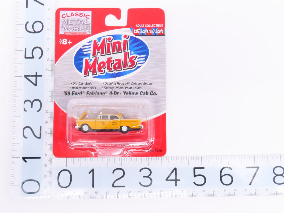 HO Scale CMW Mini Metals #30195 Die-Cast &#39;59 Ford Fairlane 4-Dr. Yellow Cab Co.