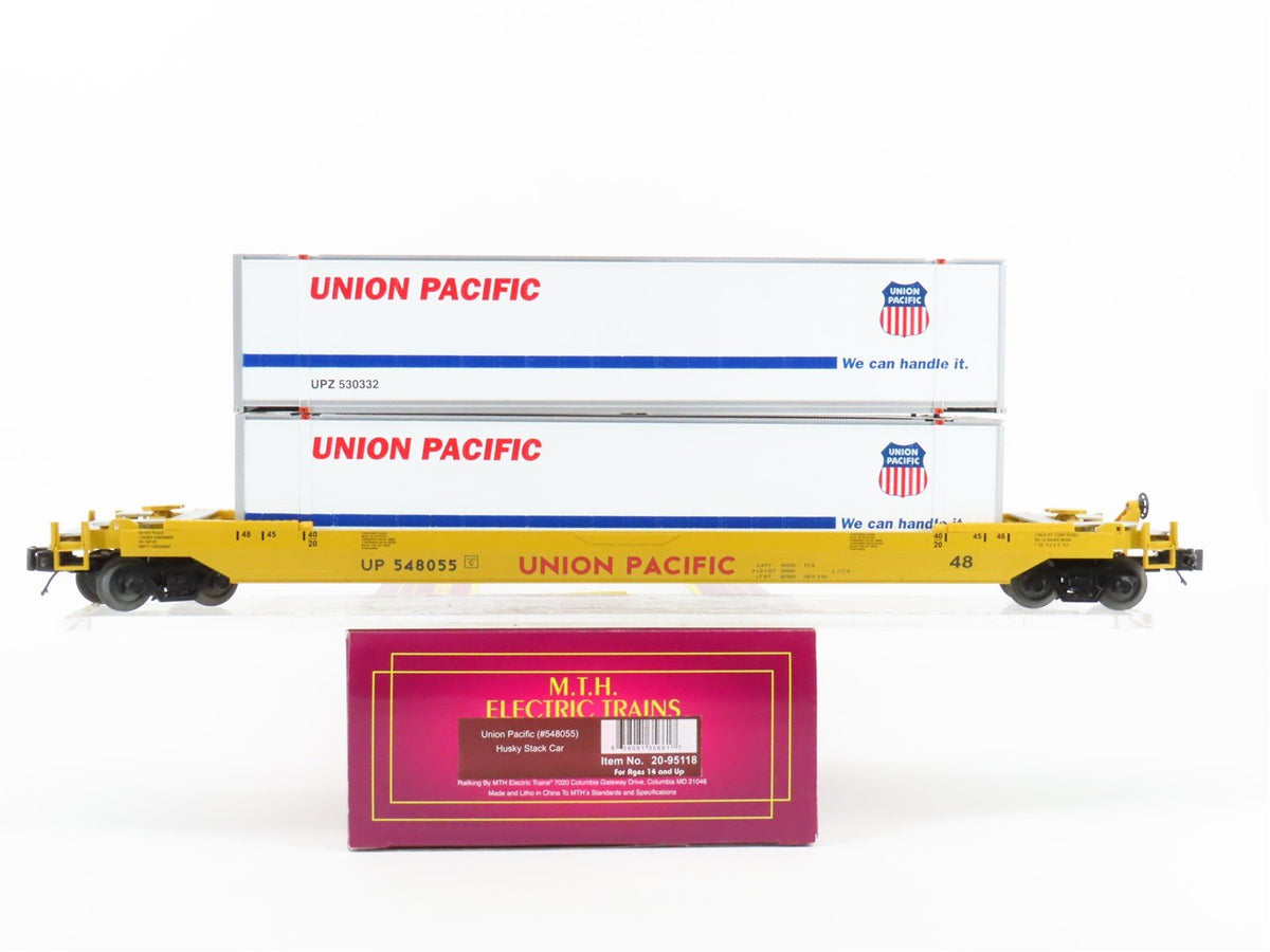 O Gauge 3-Rail MTH 20-95118 UP Union Pacific Husky Stack Well Car #548055 w/Load