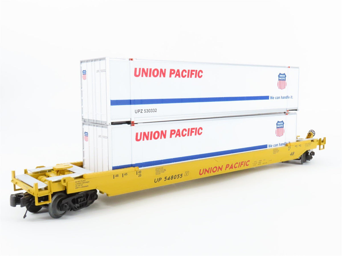 O Gauge 3-Rail MTH 20-95118 UP Union Pacific Husky Stack Well Car #548055 w/Load