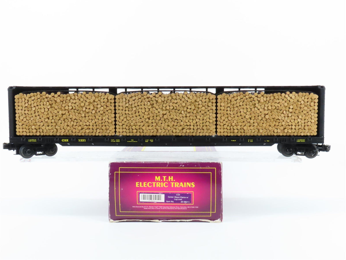 O Gauge 3-Rail MTH 20-98211 CSX Center I Beam Flat Car #1221 w/ Log Load