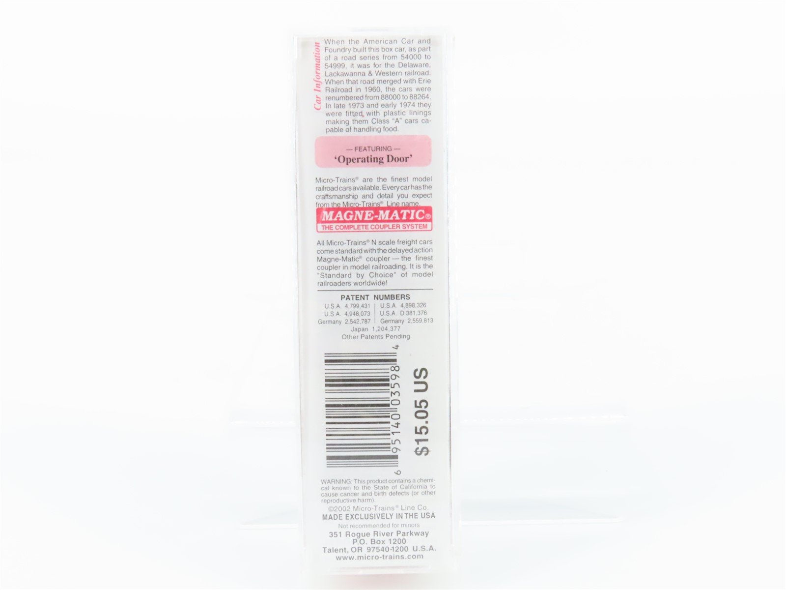 N Scale Micro-Trains MTL 73030 EL Erie Lackawanna 40' Single Door Box Car #88033