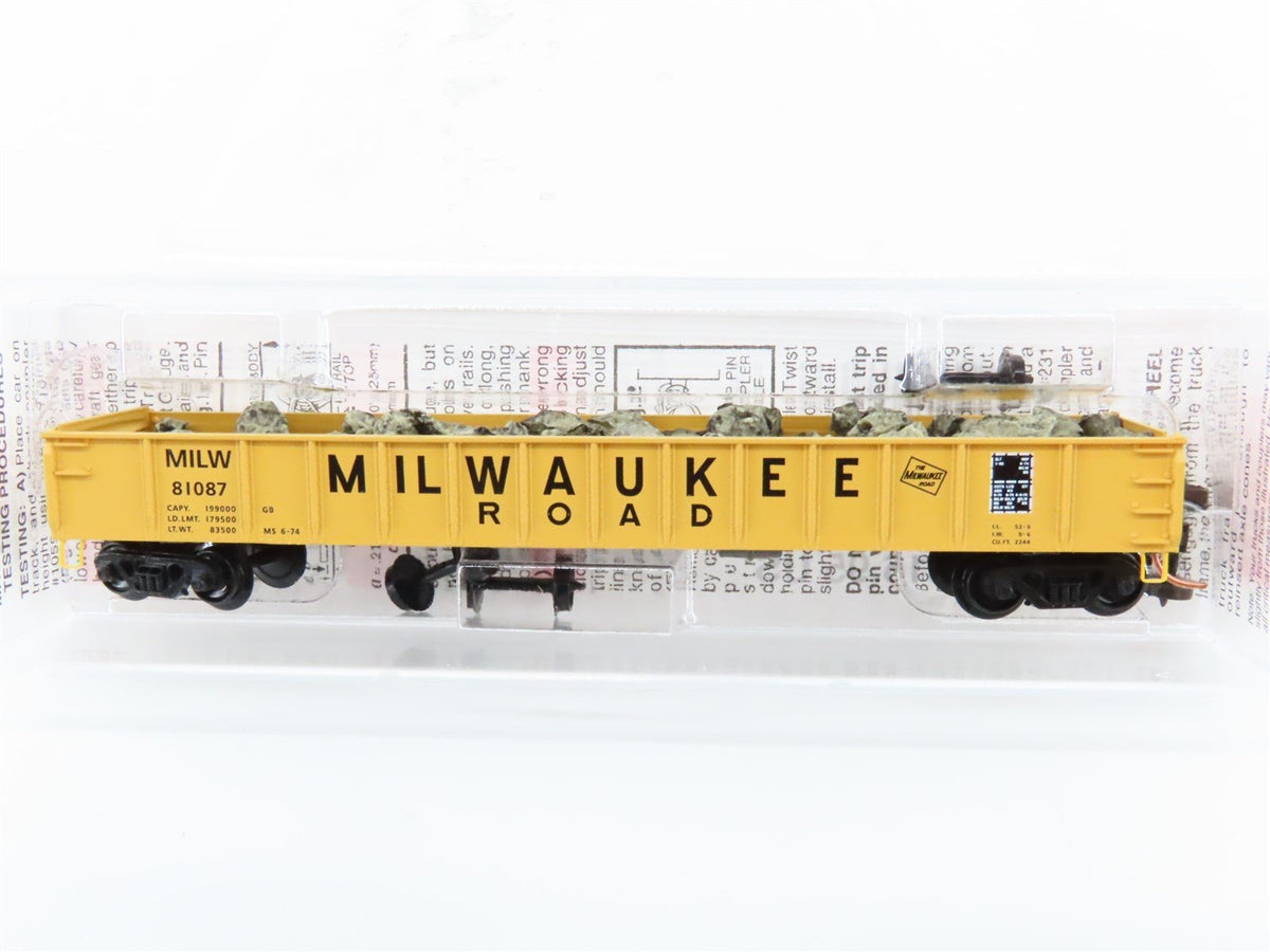 N Scale Micro-Trains MTL 48110.1 MILW Milwaukee Road 50&#39; Gondola #81087 w/ Load