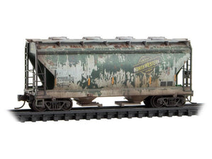 N Scale Micro-Trains MTL 98305084 CNW 2-Bay Covered Hoppers 2-Pack - Weathered