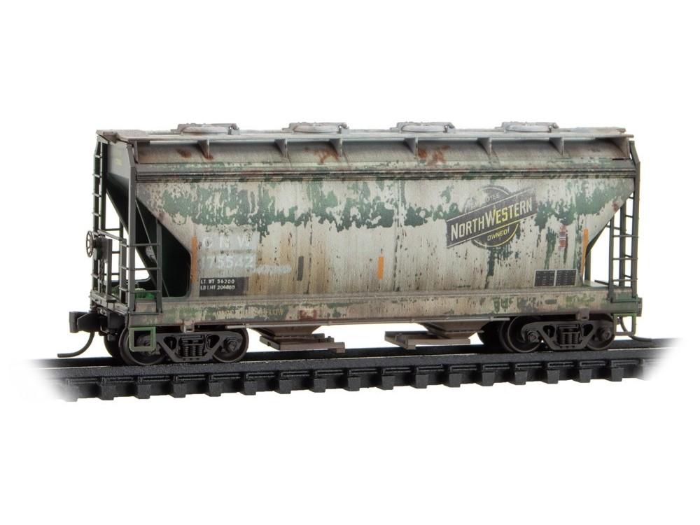 N Scale Micro-Trains MTL 98305084 CNW 2-Bay Covered Hoppers 2-Pack - Weathered